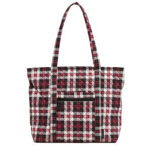 Vera Bradley Vera Tote Bag in Fireplace Plaid Red Black White NWT